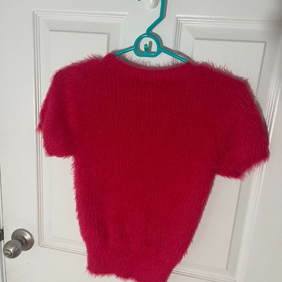 ZARA faux fur pink short sleeve cropped top - Picture 2 of 4